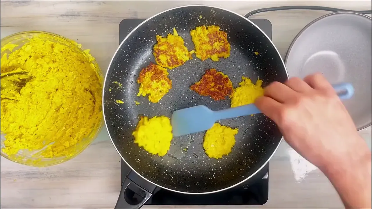Heat a tablespoon of olive oil in a wide non-stick skillet over medium heat. Fry the patties in batches for 3 to 4 minutes per side until deeply golden and crisp.